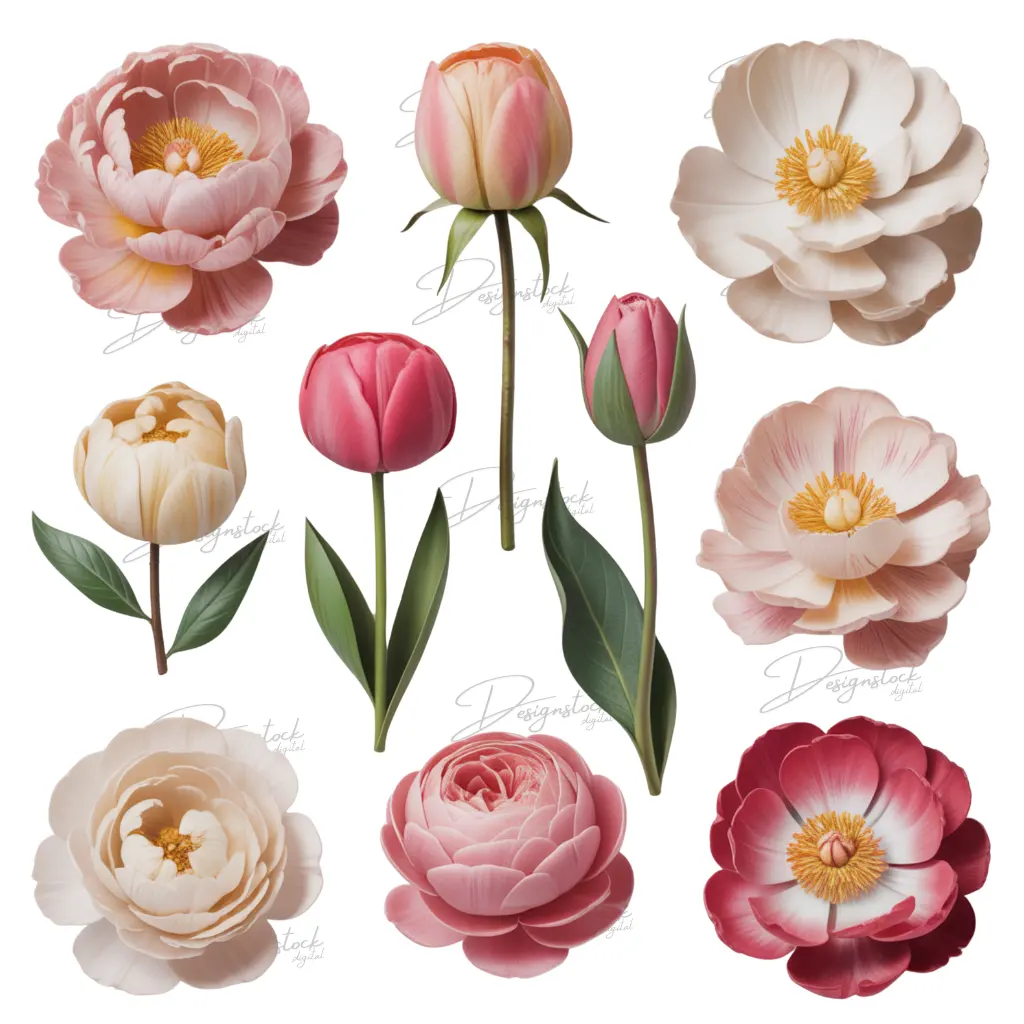 Aesthetic Peony Blossom Stickers for Journaling and Scrapbooking